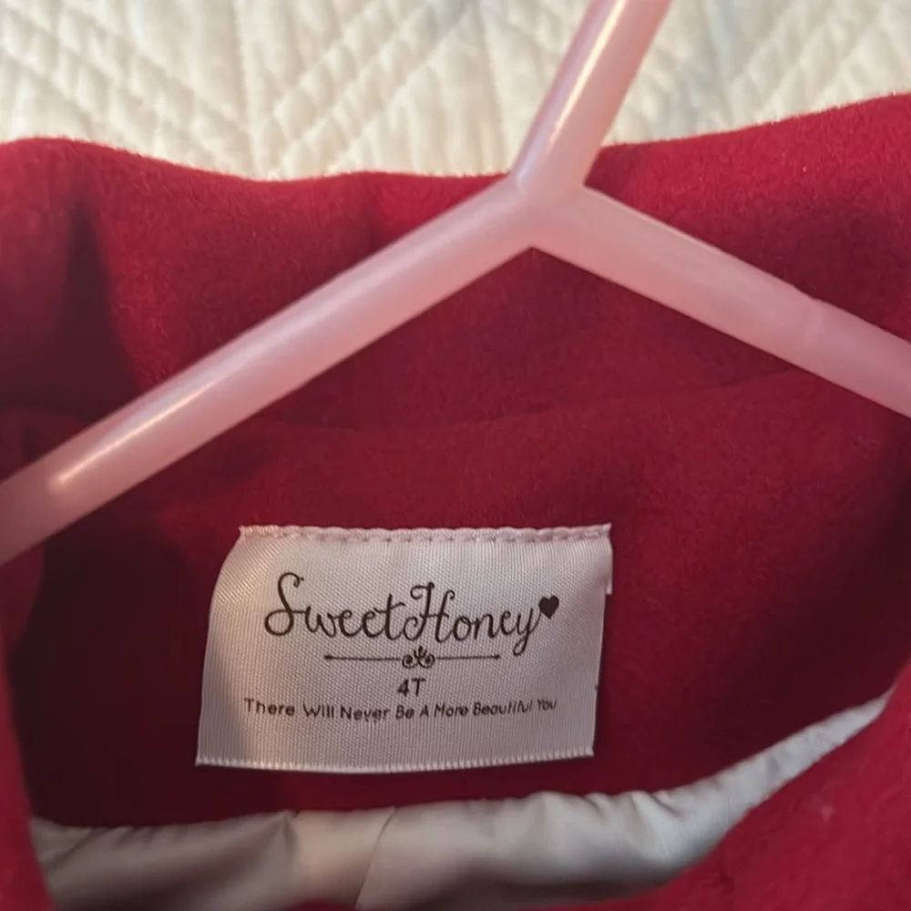 SweetHoney Red Double-Breasted Pea Coat for Kids